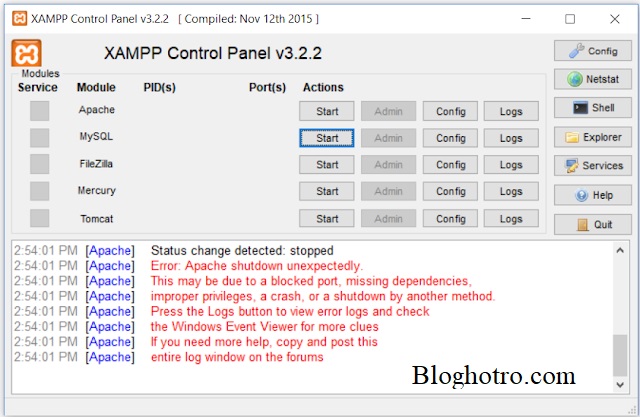 Hình ảnh: Error Apache shutdown