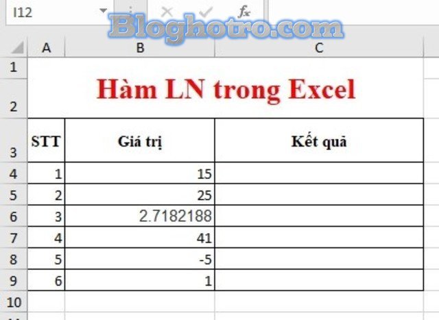 Ham LN trong Excel 1