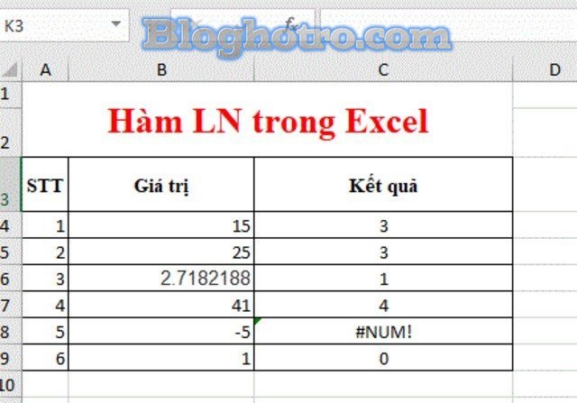 Ham LN trong Excel 3