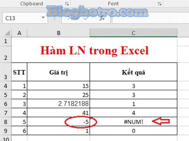 Ham LN trong Excel 5