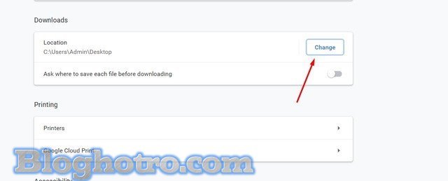 thay doi duong dan download google chrome