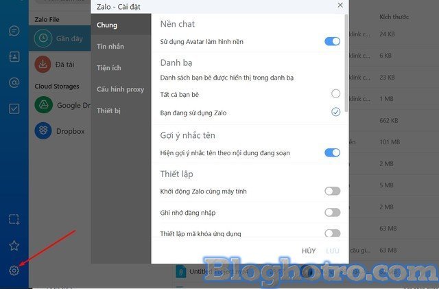 tuy chinh cai dat tren zalo cho pc