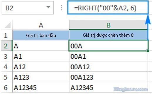 vi du su dung ham RIGHT trong excel chen so 0