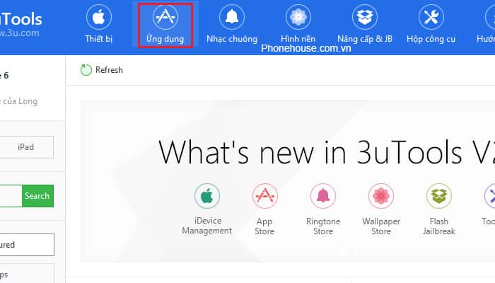Công cụ Apps trên phần mềm 3uTools