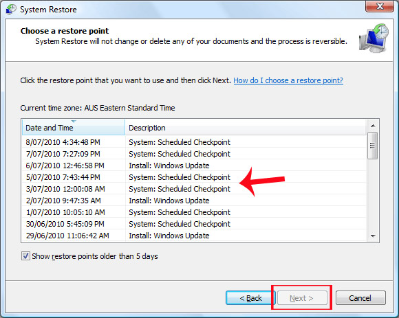 System Restore la gi 8