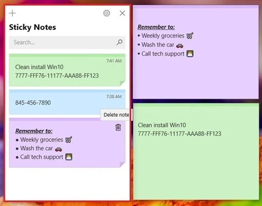 cac thao tac trong phan mem Sticky Notes 3