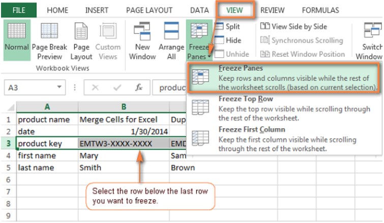 Ảnh minh hoạ: Đóng băng nhiều dòng trong file Excel