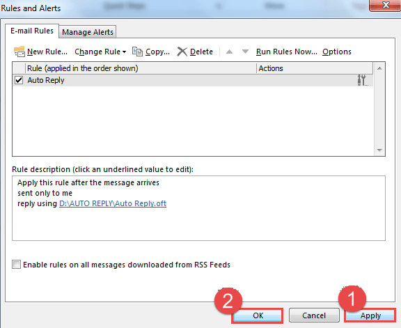 Ảnh minh hoạ: Cài đặt mail tự trả lời trong outlook 14
