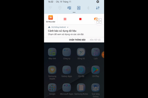 Thông báo cảnh báo sử dụng dữ liệu trên dòng máy của samsung sử dụng hệ điều hành Android