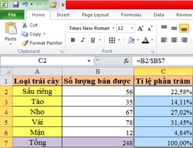cong thuc tinh phan tram trong excel 2