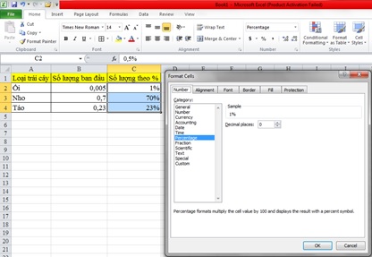 cong thuc tinh phan tram trong excel