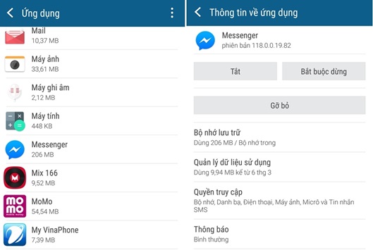 dang xuat messenger tren samsung 2