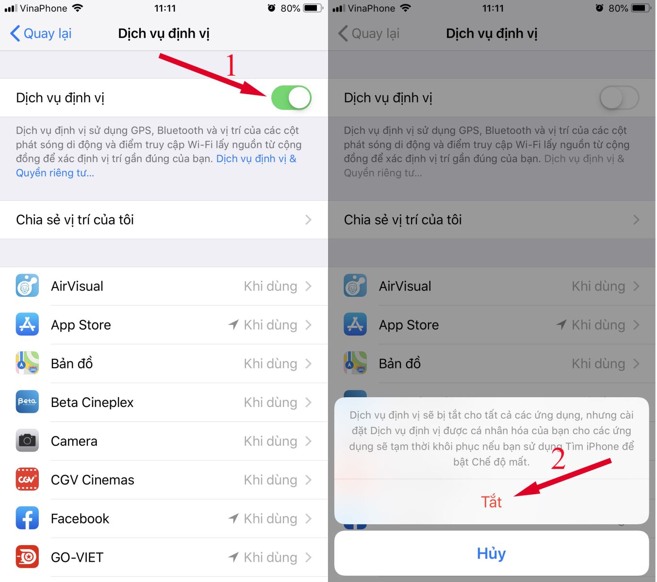 Tắt dịch vụ định vị trên điện thoại iphone giúp hạn chế việc thu thập dữ liệu tiết kiệm pin hơn