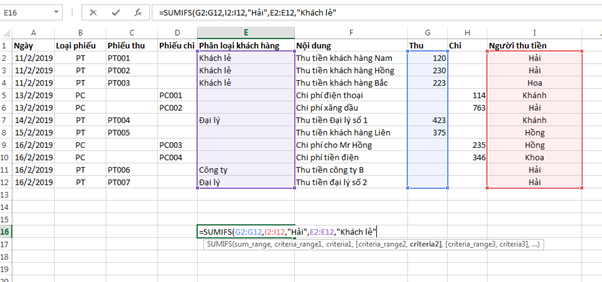 ham sumifs trong excel