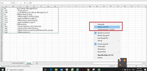 loi font chu trong excel