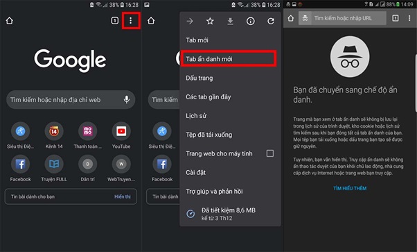 mo trinh duyet an danh tren google chrome