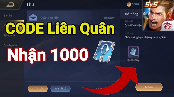 Share code nhận 1000 quân huy miễn phí game liên quân mobile
