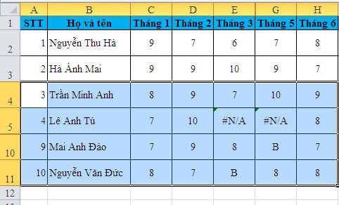 sao chep du lieu trong excel 1