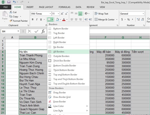 tao bang trong excel 8