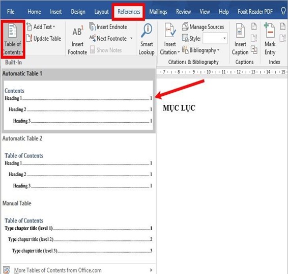 tao muc luc tu dong tren word 9
