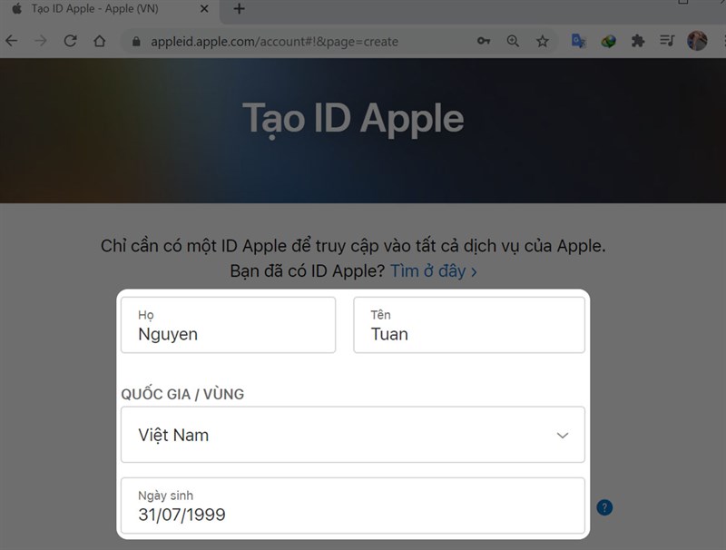 tao tai khoan ID Apple tren may tinh 1
