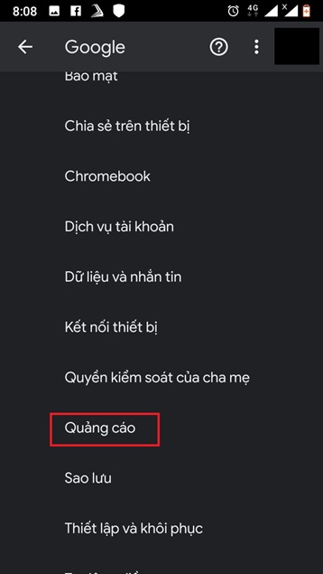 tat quang cao google tren Android 1