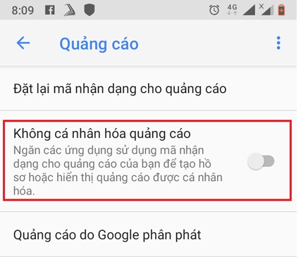 tat quang cao google tren Android 2