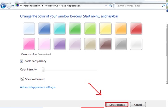 thay doi mau sac taskbar win 7 1