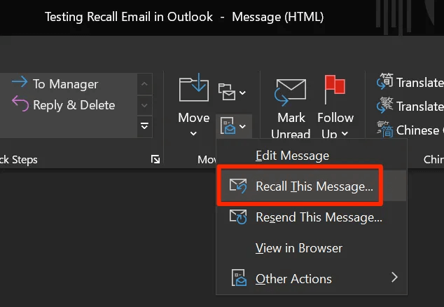 thu hoi email da gui trong outlook 3
