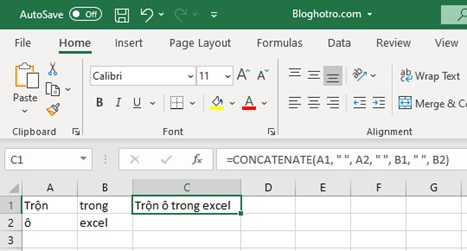 tron o trong excel 12