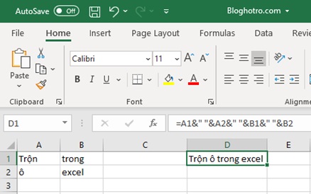 tron o trong excel 14