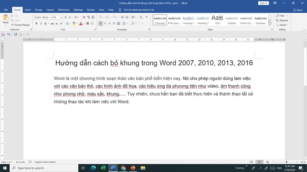 xoa bo khung trong word 10