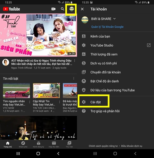 xoa lich su youtube tren dien thoai