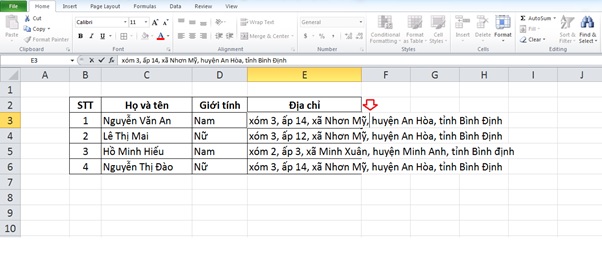 xuong dong trong excel