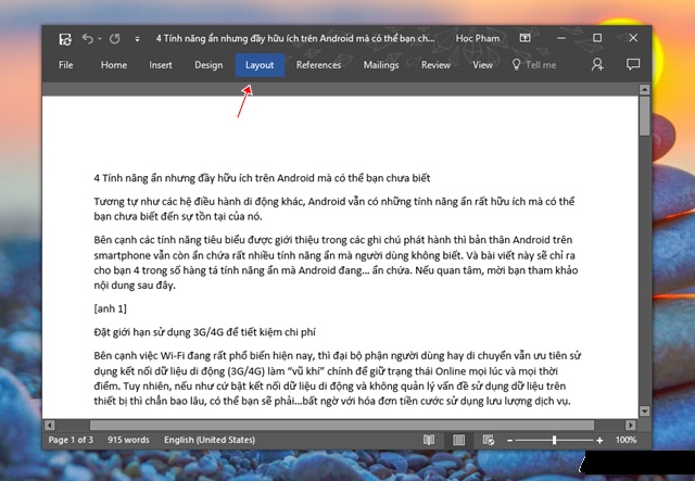Ảnh minh hoạ: điều chỉnh bố cục trang trước khi in trong Word (1)