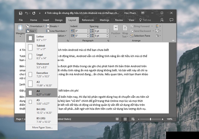 Ảnh minh hoạ: điều chỉnh bố cục trang trước khi in trong Word (4)