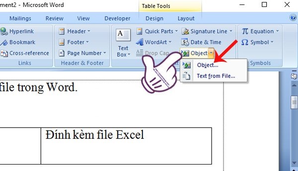 Ảnh minh hoạ: đính kèm file vào trong word (1)