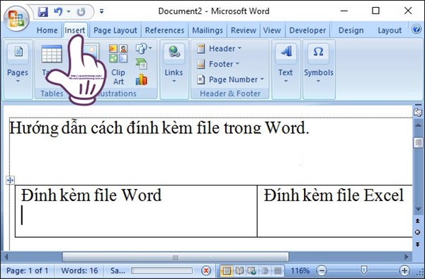 Ảnh minh hoạ: đính kèm file vào trong word