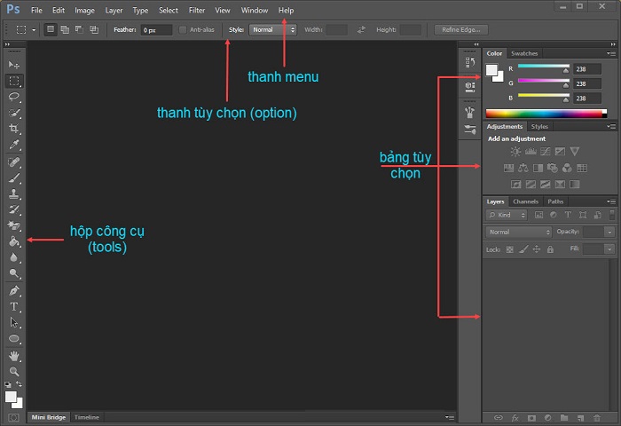 Ảnh minh hoạ: Giao diện sử dụng của phần mềm Photoshop CS6