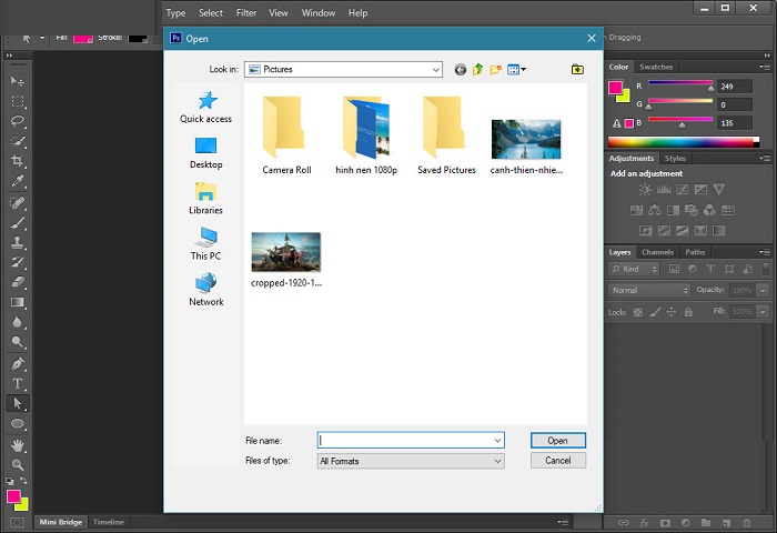 Hướng dẫn mở một file ảnh mới trên phần mềm photoshop CS6