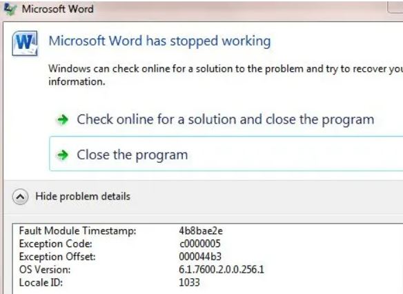 Ảnh minh hoạ: lỗi word has stopped working trên máy tính (1)