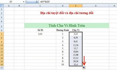 Ảnh minh hoạ: cách dùng địa chỉ tuyệt đối trong file Exccel