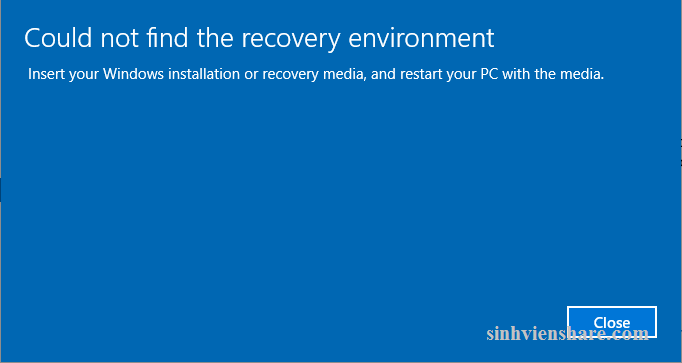 Ảnh minh hoạ: Lỗi could not find the recovery environment win 10