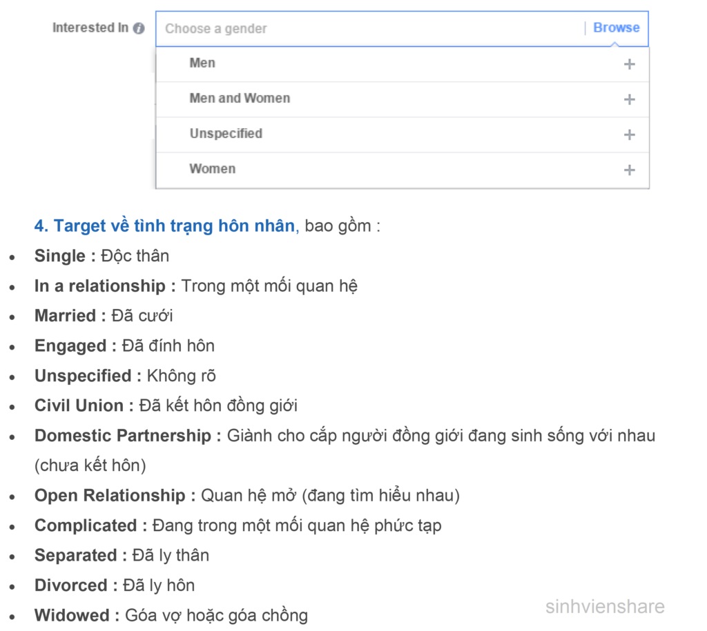 Ảnh minh hoạ: Những đặc điểm có thể target trên quảng cáo facebook (1)