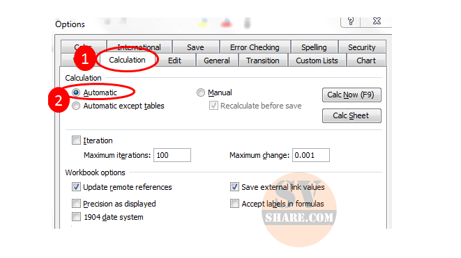 Hướng dẫn cách sửa lỗi công thức không tự động tính trong file Excel (1)