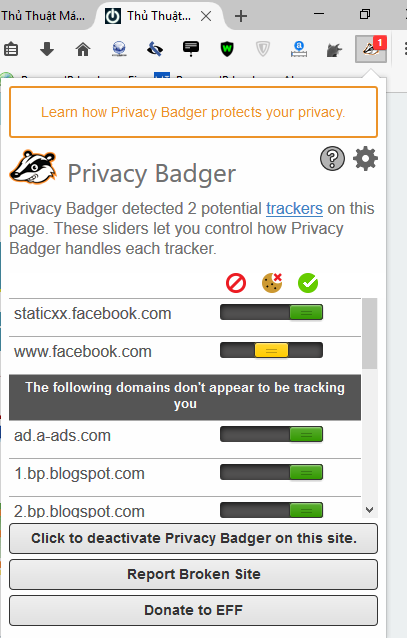 Add-on Privacy Badger: Tiện ích  bảo mật tốt nhất trên trình duyệt Firefox