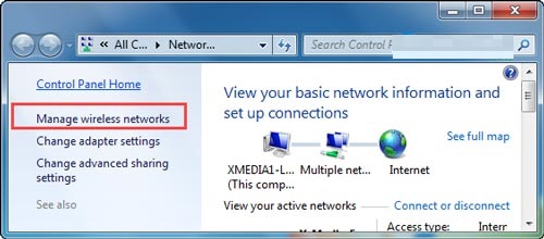 Chọn mục Manage Wireless Networks