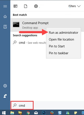 Gõ lệnh cmd rồi lựa chọn Command Prompt