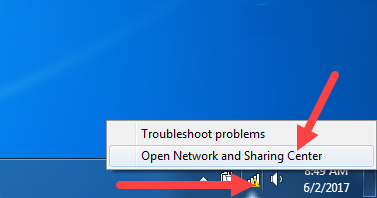 Chọn Open Network and Sharing Center